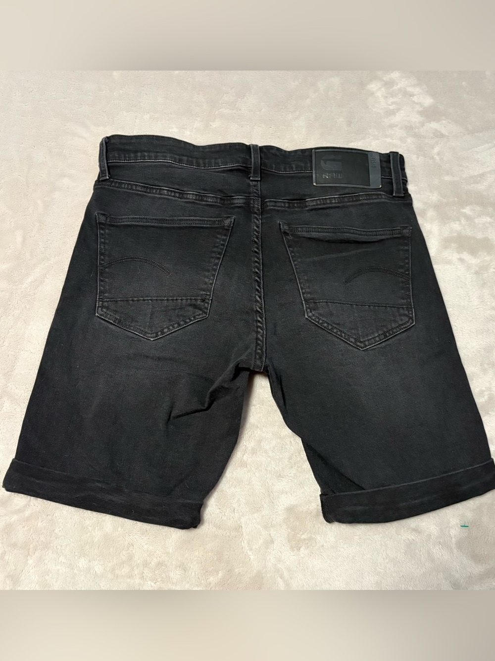 G Star Raw Jean Shorts Mens 32 Black 3301 Slim Fit Jorts Denim Distressed - Picture 7 of 8